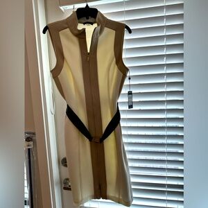 TOMMY HILFIGER tan/white/blue striped dress size 10 women’s